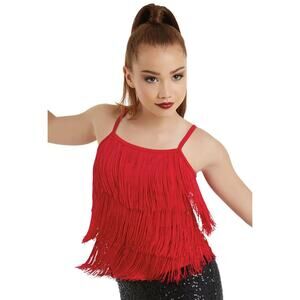 Dance Costume Top Medium Child Red Balera MJ3458 Jazz Tap Latin Fringe